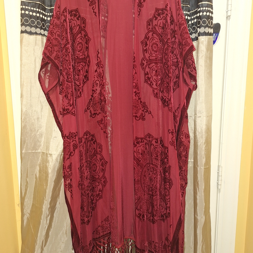 Torrid Deep Red Kimono with Fringe